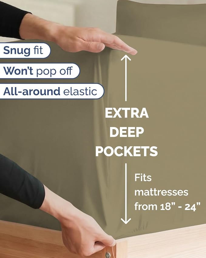 Extra Deep Twin XL Sheet Set - 4 Piece College Dorm Room - Khaki | College Dorm Room Essentials, Easy & Secure Fit, Ultra-Soft, Wrinkle & Fade Free, Comfy Sheets Set with Extra Deep Pockets