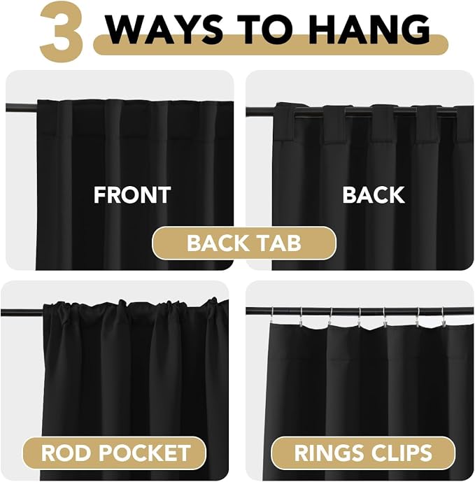 H.VERSAILTEX Blackout Curtains for Living Room Thermal Insulated Window Treatment Panels Room Darkening Blackout Drapes Back Tab/Rod Pocket Bedroom Draperies, 52 x 102 Inch, Jet Black, 2 Panels