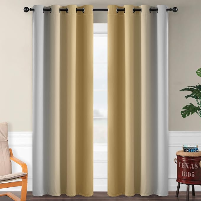 SimpleHome Ombre Beige to Grey White Curtains for Living Room 52Wx96L | Room Darkening Curtains for Bedroom,Gradient Light Blocking Curtain,Thermal Insulated Grommet Window Drapes,2 Panels,96 Inch