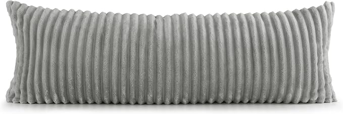 BEDELITE Fluffy Striped Body Pillow Cover with Zipper, Light Grey, 20x54 | Ultra-soft Faux Fur with 5D Striped Texture, Comfy, Plush, and Cloud-like, Body Pillow Pillowcase for Bed Couch Room Decor