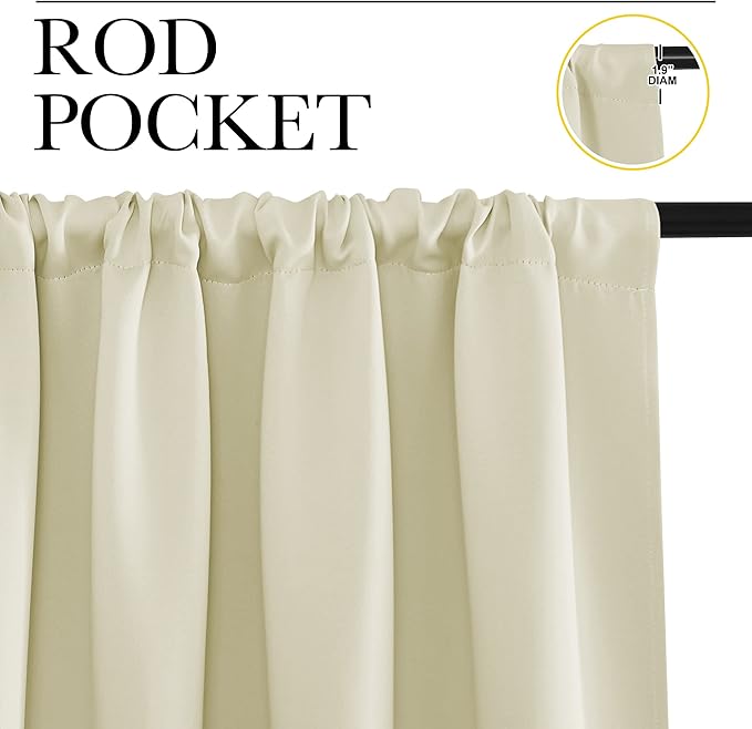 NICETOWN Beige Room Darkening Curtains for Living Room 42" w x 63" L 2 PCs | Easy-Care Blackout Solid Thermal Insulated Draperies Drapes for Daughter Room, Light Blocking Noise Reducing Window Decor