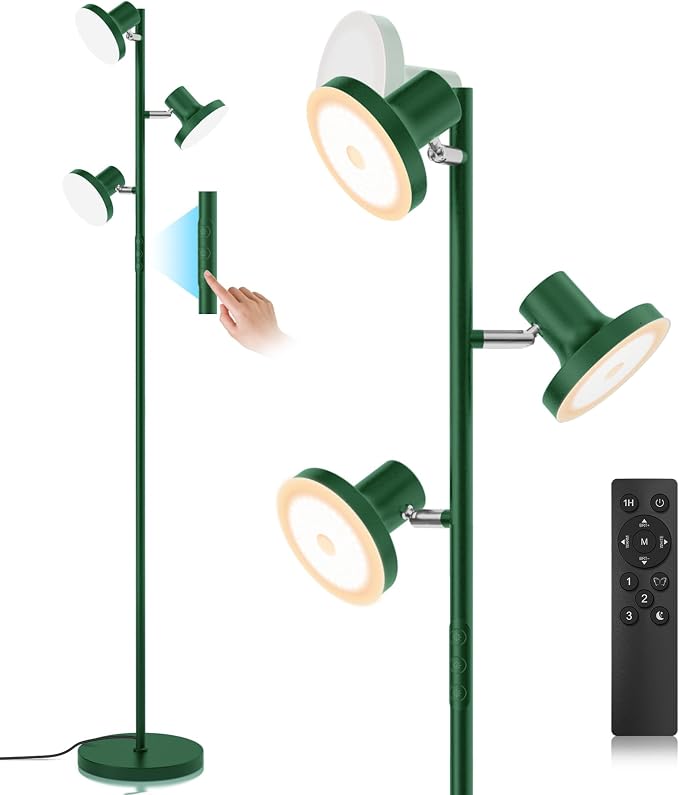 SIBRILLE 36W LED Tree Floor Lamp, Modern Dimmable Standing Lamp with Remote & Touch Control, 4 Color Temperatures, 3 Rotatable LED Light Floor Lamps for Living Room, Bedroom, Office