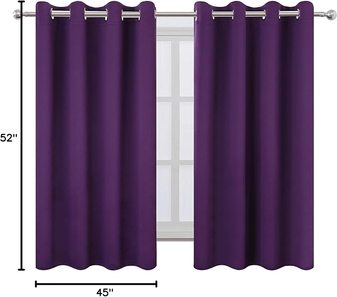 Purple Blackout Curtains/52 x 45 Inch Length Kids Curtains/Set of 2 Panels Grommet Bedroom Curtains for Living Room
