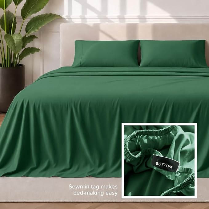 Bare Home Split King Sheet Set - 1800 Ultra-Soft (Split King, Forest Green) | Deep Pockets 6 to 15 Inches, Breathable, Hypoallergenic, Hotel Luxury, Easy Fit, Soft, All-Season