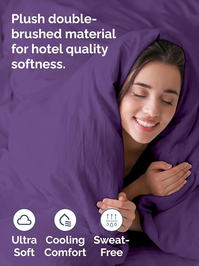 Duvet Cover Queen Size - Soft 3 Piece with Zipper Closure - Purple | Extra Soft, Breathable, Queen Duvet Cover 90" x 90" with 2 Pillow Shams, Zipper Closures & Ties, Women, Men, Kids & Teens