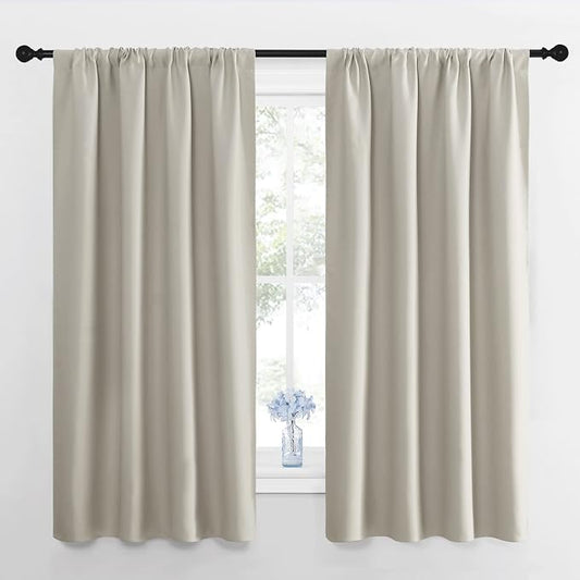 NICETOWN Natural Blackout Curtains for Living Room 42" w x 63" L 2 Panels | Easy-Care Solid Thermal Insulated Draperies Drapes for Bedroom Daughter Room, Light Blocking Noise Reducing Window Decor