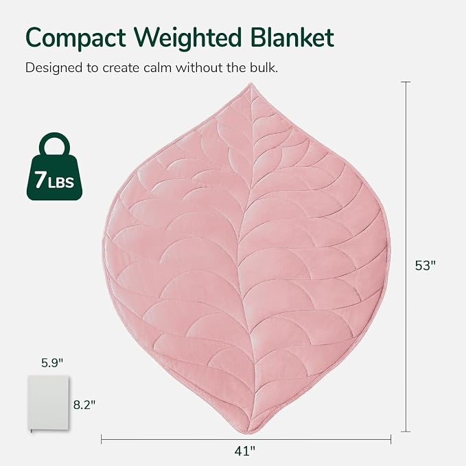 Weighted Lap Blanket for Adults, 7 lbs 41" x 53", Leaf Pattern, Dark Pink | Washable Weighted Blankets, Small Portable Blanket for Relaxation, Cozy Luxury Crystal Velvet All-Season Heavy Blanket