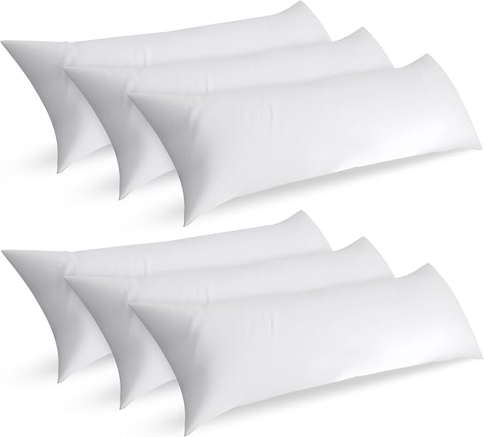 Utopia Bedding Full Body Pillow for Adults (White, 20 x 54 Inch), Long Pillow Insert for Sleeping, Ideal for Side Sleepers (Pack of 6)