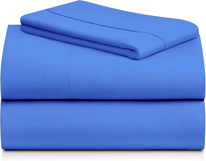 LuxClub Twin Size Sheets Set, Cooling & Soft Deep Pocket Bed Sheets, 3PC | LuxClub Silky Fitted Sheet & Pillowcase Sets, Breathable Hotel Luxury Bedding for Mattress Wrinkle Free, Marine Blue