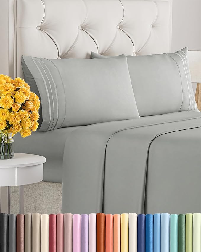 Full Size 4 Piece Sheet Set - Soft & Cooling Bed Sheets - Light Slate Grey | Fits 8 Inch to 16 inch Mattress, Wrinkle Free & Fade Resistant with Deep Pockets, Breathable, Comfy Hotel Luxury Bedding