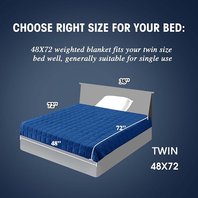 Weighted Blanket for Adults (15 lbs, 48" x 72", Midnight blue Stripes) Heavy Blanket for Sleeping Perfect for 160-180 lbs, Twin Size Breathable Blanket with Premium Glass Bead, Machine Washable