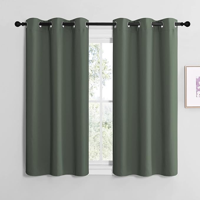 NICETOWN Blackout Curtain Panels, 1 Pair, 42 by 48-inch, Dark Mallard | Home Decoration Thermal Insulated Solid Grommet Blackout Drape for Dining Room