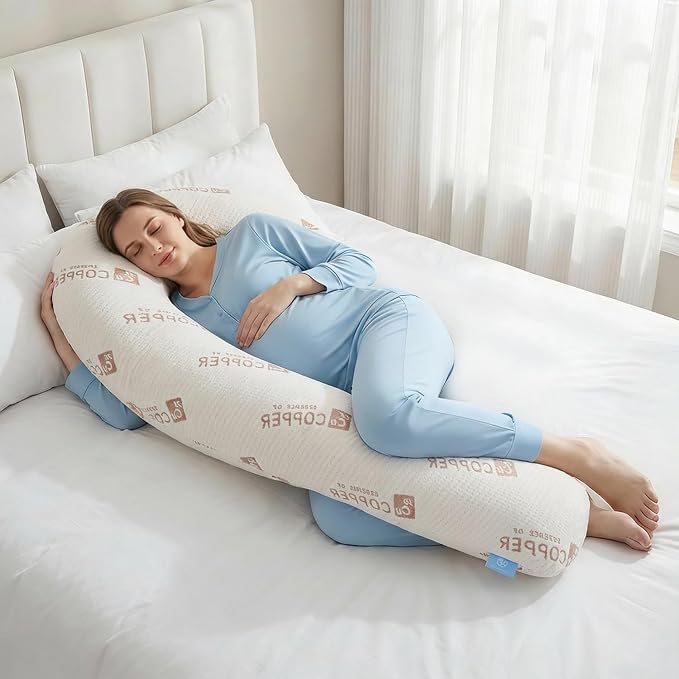Body Pillow for Adults, Swan Bed Pillow Insert for Sleeping, Copper, 49 In | Side Sleeper Pregnancy Bed Pillow, Soft Fabric, Shredded Memory Foam and Removable Washable Cover