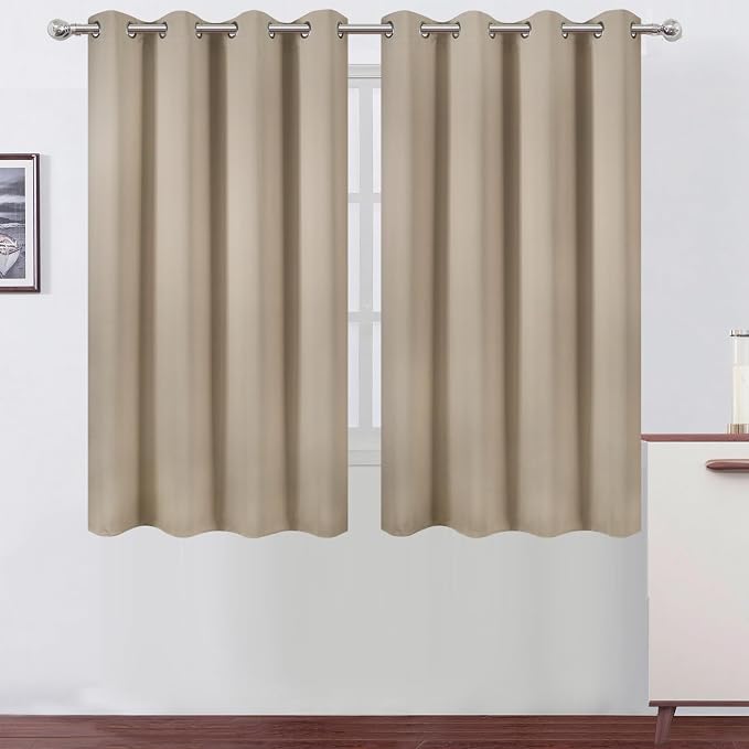 Khaki Thermal Blackout Curtains/52 x 54 Inch/Set of 2 Panels Room Darkening Curtains for Bedroom