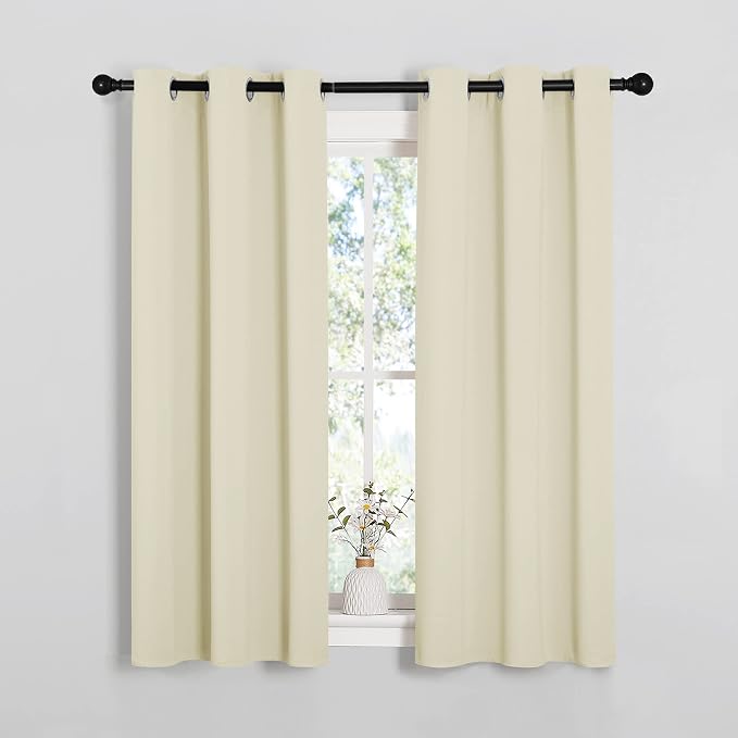 NICETOWN Room Darkening Window Curtain, 2 Panels, 34 x 54-in, Beige | Thermal Insulated Grommet Room Darkening Draperies Curtains for Bedroom