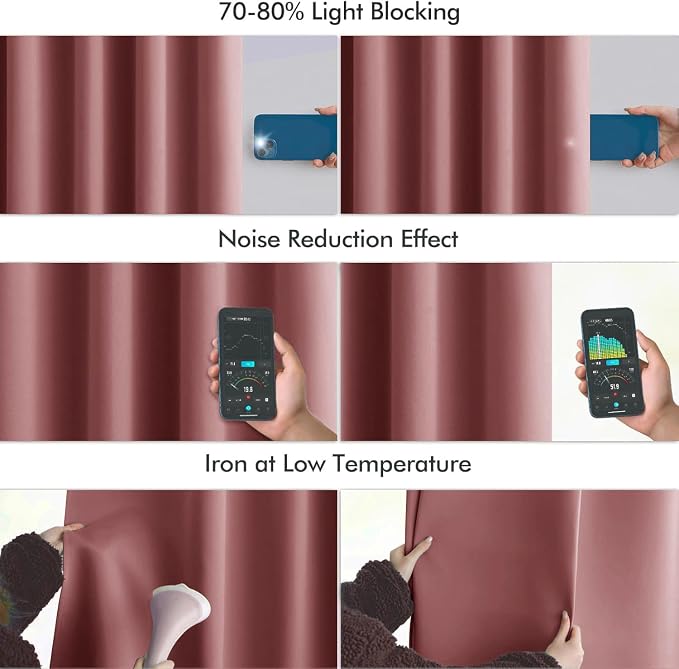 MIULEE Dusty Rose Back Tab Blackout Curtains 52x108 Inch Long 2 Panels Set | Rod Pocket Pinch Pleated, Thermal Insulated, Bedroom Living Room Darkening Privacy Drapes, Extra Long Light Blocking Curtains