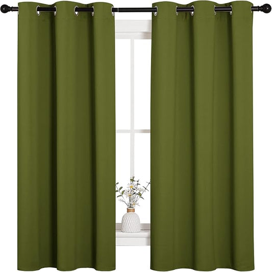 NICETOWN Olive Green Blackout Curtains for Living Room 42" x 63" 2 Panels | Christmas Window Decoration Thermal Insulated Solid Grommet Drapes, Light Blocking Room Darkening for Bedroom Kitchen Decor