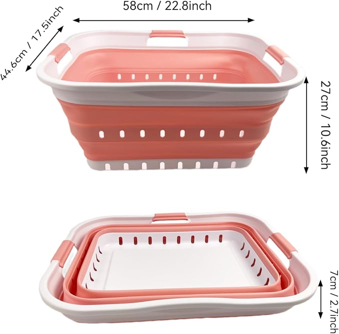 SAMMART 42L (11 gallon) Collapsible Plastic Laundry Basket - Foldable Pop Up Storage Container/Organizer - Space Saving Hamper/Basket (1, White/Quartz Pink)