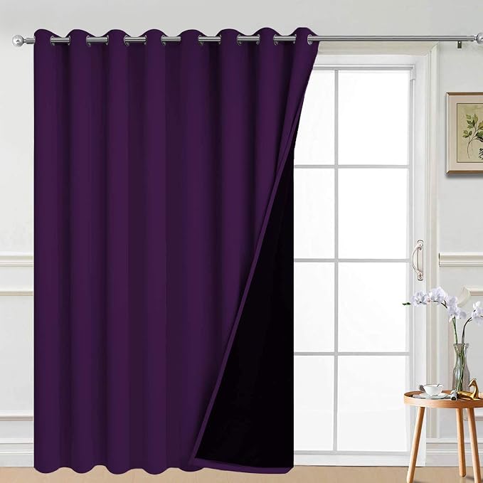 Yakamok Purple 100% Blackout Patio Door Curtain Panels W100 x L84,1 Panel | Noise Reducing Barrier Panel for Sliding Glass Door, 2 Thick Layers Heat Full Light Blocking Patio Door Drapery