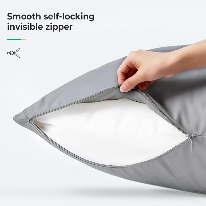 Cooling Curved King Pillow Case for Sider Sleeper Breathable Cool Silky Soft Pillow Cover with Zipper for Hot Sleepers,Hair and Skin Friendly,Light Grey,1 Pack,20x36IN