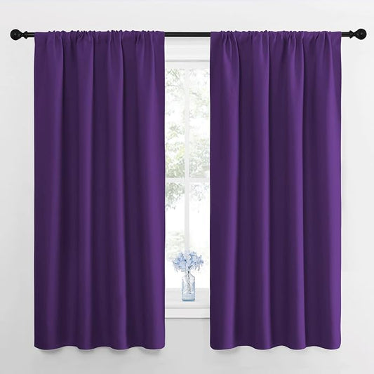 NICETOWN Blackout Curtains for Living Room - Triple Weave Home Decoration Thermal Insulated Solid Rod Pocket Blackout Drapes for Bedroom(Set of 2, 42 x 63 Inch, Royal Purple)