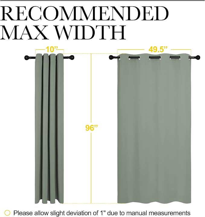 NICETOWN Greyish Green Blackout Curtains 96" Long for Office, Dining Room, Guest Room, Sound Reducing Heat and Cold Block Curtain Panels for Modern Room Decorative (55" Wide, 2 Pieces)