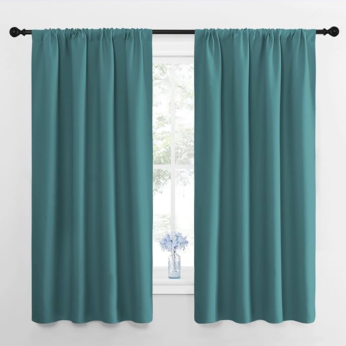 NICETOWN Window Curtains Blackout Drapes - Thermal Insulated Solid Rod Pocket Blackout Curtains/Draperies for Living Room (Sea Teal, 1 Pair, 42 by 63-Inch)