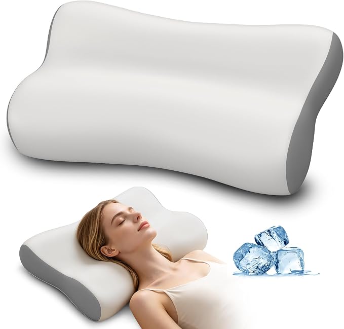 Polovo Cervical Neck Pillow for Pain Relief - Ergonomic Side Sleeper Pillow for Deep Sleep, Contour Memory Foam Pillows for Sleeping Bed Pillow for Side Back Stomach Sleepers(Grey)
