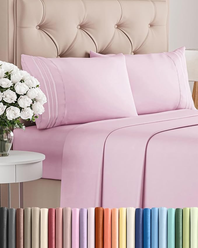 Queen Size 4 Piece Sheet Set - Breathable & Cooling Sheets - Light Pink | Hotel Luxury Bed Sheets for Women & Men, Deep Pockets, Easy-Fit, Extra Soft and Wrinkle Free Sheets, Oeko-Tex Bed Sheet Set