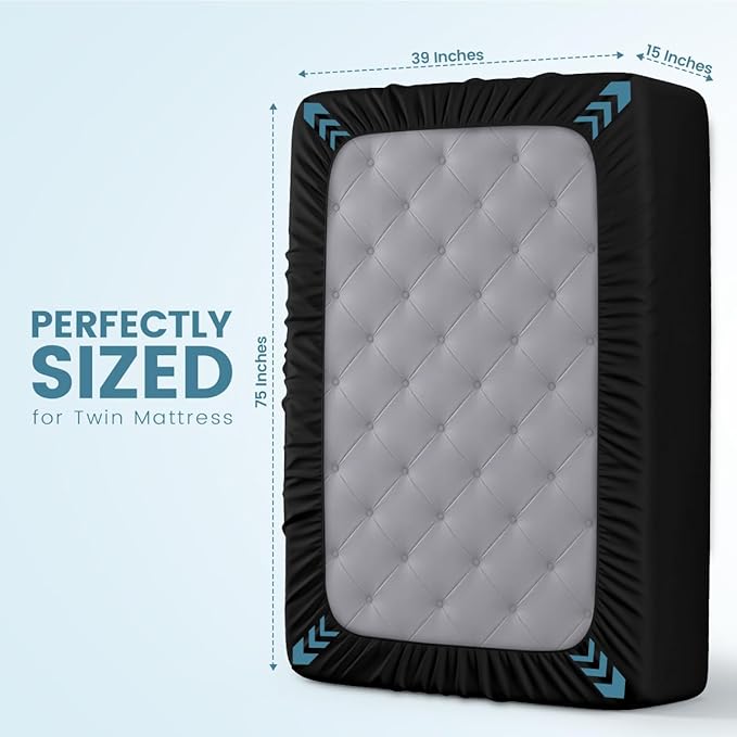 Waterproof Twin Size Mattress Protector fits Upto 15" deep Mattresses | Utopia Bedding 200 GSM Soft & Breathable Mattress Cover, Dirt-Proof, Noiseless, Machine Washable Fitted Sheet Style, Black