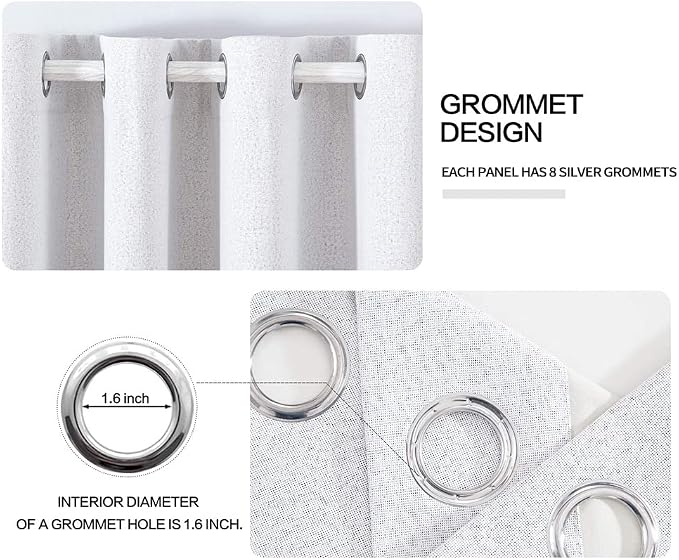 MIULEE 100% Blackout Linen Curtains for Bedroom 52x63 Inches Grayish White | Room Darkening, Light Blocking, Thermal Insulated, Grommet Top, Linen Textured, Window Curtains for Living Room, 2 Panels