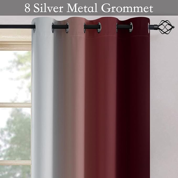 SimpleHome Ombre Curtains Red to Grey White for Living Room 52Wx36L | Room Darkening Curtains for Bedroom,Gradient Light Blocking Curtain,Thermal Insulated Grommet Window Drapes,2 Panels,36 Inch