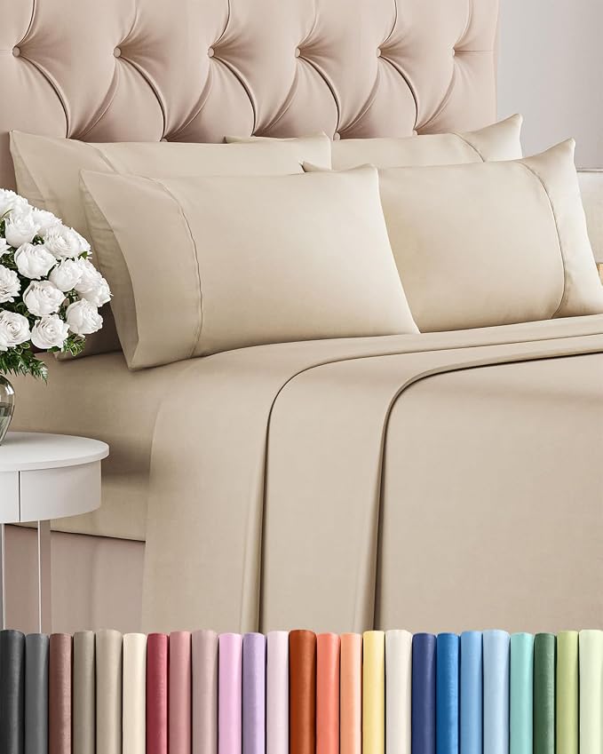 Cal King 6 Piece Bed Sheet Set - Comfy, Breathable & Cooling Sheets - Wheat | Ultra-Soft Hotel Luxury Bedding Set with 8-16 Inch Deep Pockets, 1 Flat & 1 Fitted Sheet & 4 Pillowcases, Wrinkle & Fade Free
