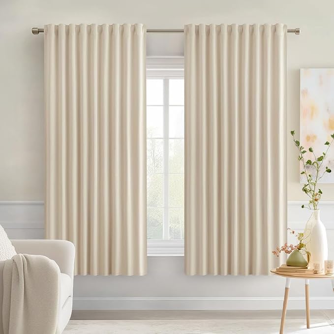 MIULEE Cream Beige Back Tab Blackout Curtains 52x63 Inches Long 2 Panel Set | Rod Pocket Pinch Pleated, Thermal Insulated, Room Darkening, Light Blocking, Privacy Curtains for Living Room Bedroom