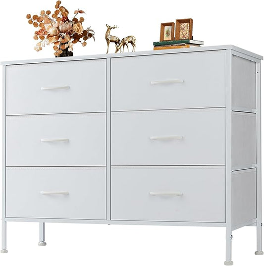 OLIXIS 6 Drawers Storage Organizers Units, Closet Organizers and Storage for Clothes, Fabric Storage Drawer TV Stand for Living Room, Chest of Dresser in 31.5" D x 11.8" W x 31.5" H, White | Anti-Tip Design, Chest of Drawers with Wooden Top & Sturdy Fr...