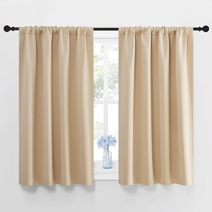 NICETOWN Biscotti Beige Blackout Curtains for Window 42" w x 48" L 2 Panels | Home Decoration Light Noise Reducing Thermal Insulated Draperies with Rod Pocket Top, Light Blocking Bedroom Kitchen Decor