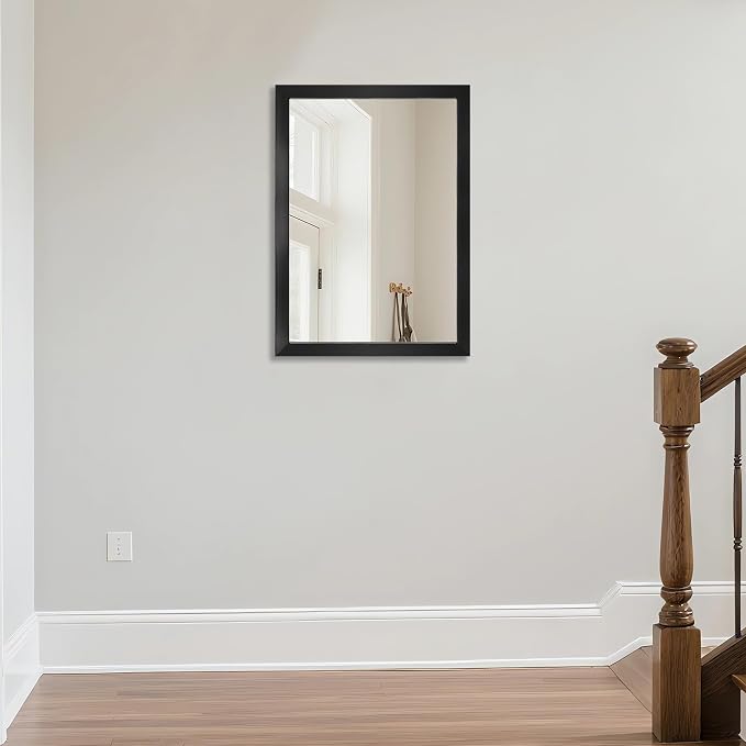 Rectangular Wall Mirror 28x20 Inch Bathroom Mirror for Over Sink, Black | Decorative Wall Mounted Mirror, Hangs Horizontally or Vertically for Vanity, Entryway, Restroom