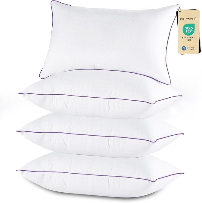 JOLLYVOGUE Pillows Standard Size Set of 4, Washable Supportive Firm Bed Pillows with Oeko-Tex Certified Soft Down Alternative Fill, Luxury Hotel Quality for Side, Back and Stomach Sleepers