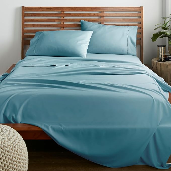 American Home Collection California King Sheet Set - Ultra-Soft Microfiber 15-Inch Deep Pocket - Wrinkle Free and Fade Resistant (Aqua Blue)