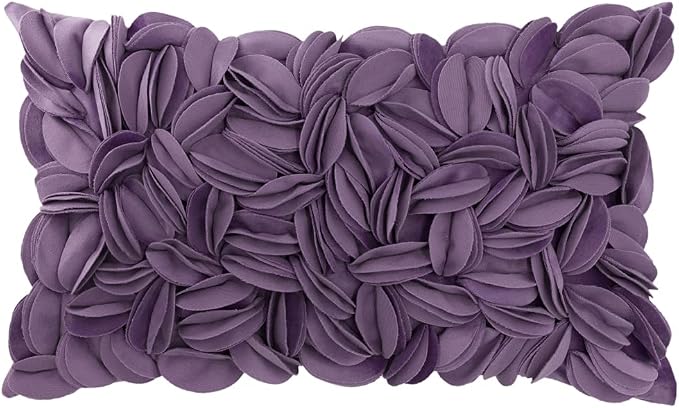 KINGROSE Hand Crafted Stereo Flower Throw Pillow Cover Rectangular Cushion Cover Soft Pillow Case for Sofa Couch Chair Bed Living Room Office 12 x 20 Inches Velvet Purple