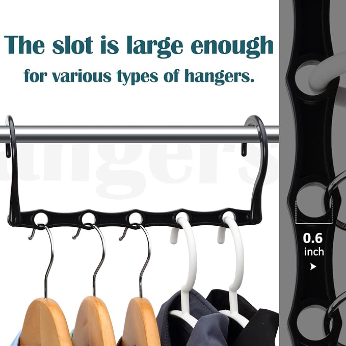 AMKUFO 6 Pack-Closet-Organizers-and-Storage, Space-Saving-Hangers Black | Magic-Hangers, Closer-Organizer-for-Closet-Organization, Space-Saver-Hanger-Organizer-for-Multipurpose, Dorm-Room-Essentials