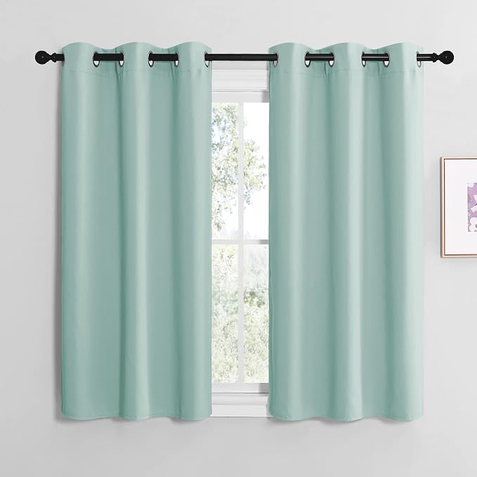NICETOWN Aqua Blue Room Darkening Curtains, Set of 2, 42 x 48-inch | Window Treatment Thermal Insulated Solid Grommet Room Darkening Curtains/Drapes for Kitchen Bedroom