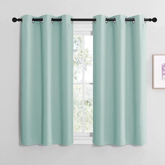 NICETOWN Aqua Blue Room Darkening Curtains, Set of 2, 42 x 48-inch | Window Treatment Thermal Insulated Solid Grommet Room Darkening Curtains/Drapes for Kitchen Bedroom
