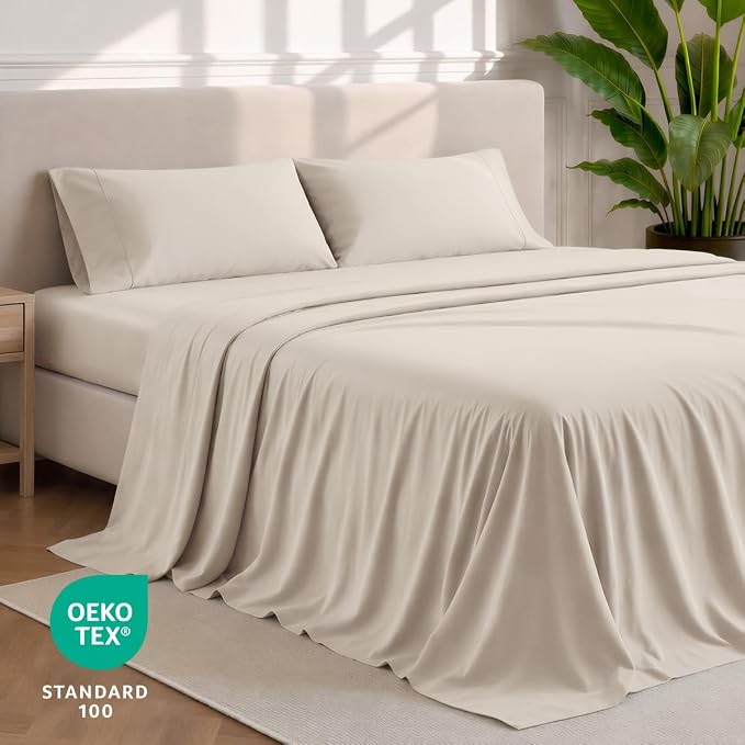 Bare Home Split King Sheet Set - 1800 Ultra-Soft (Split King, Wheat) | Deep Pockets 6 to 15 Inches, Breathable, Hypoallergenic, Hotel Luxury, Easy Fit, Soft, All-Season