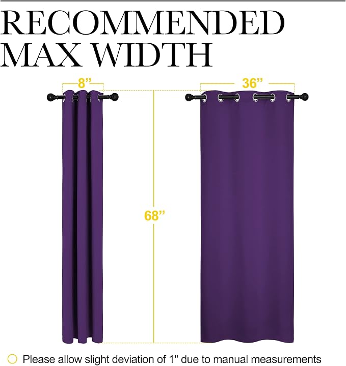 NICETOWN Kitchen Short Blackout Curtains, Set of 2, 42 x 68in, Royal Purple | Home Decoration Thermal Insulated Solid Ring Top Blackout Curtains/Drapes for Bedroom
