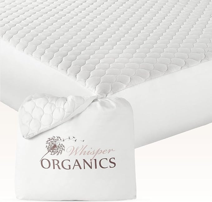 100% Cotton Organic Mattress Pad - Breathable & Cooling Mattress Protector Cal King - Premium 300GSM Quilted and Machine Washable - Fairtrade & GOTS Certified Bed Protector (White, Cal King)
