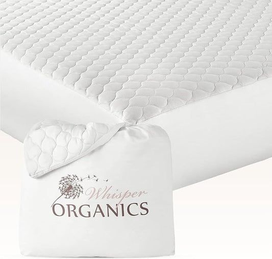 100% Cotton Organic Mattress Pad - Breathable & Cooling Mattress Protector Twin XL Size - Premium 300GSM Quilted and Machine Washable - Fairtrade & GOTS Certified Bed Protector (White, Twin XL)