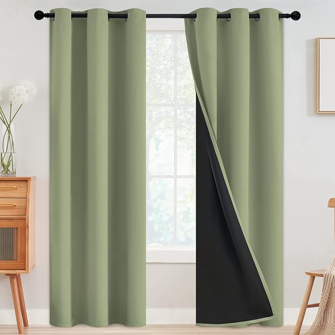 SimpleHome Sage 100% Blackout Curtains Room Darkening Living Room 84 Inch | Curtains for Bedroom,Thermal Insulated Grommet Window Drapes,Curtains for Living Room with Black Back,42 x 84 Inch,2 Panels