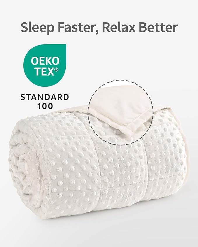 Mr. Sandman Weighted Blanket for Adults, Full Size 12 lbs, 48 x 72 Inches | Cooling Soft Minky for Hot Sleepers; Machine Washable; Filled with Glass Beads; Heavy Bed Throw for Sleep; White