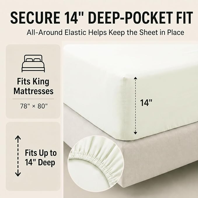 King Size Comforter Set Ivory - 7 Pieces Bed in a Bag | OEKO-TEX Certified, All-Season, Bedroom, Guest Room, Down-Alternative Comforter + Flat & Fitted Sheets + 4 Pillowcases